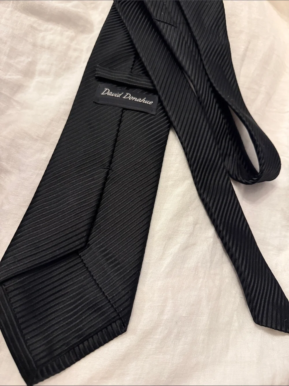 David Donahue Black Ribbed Silk Tie